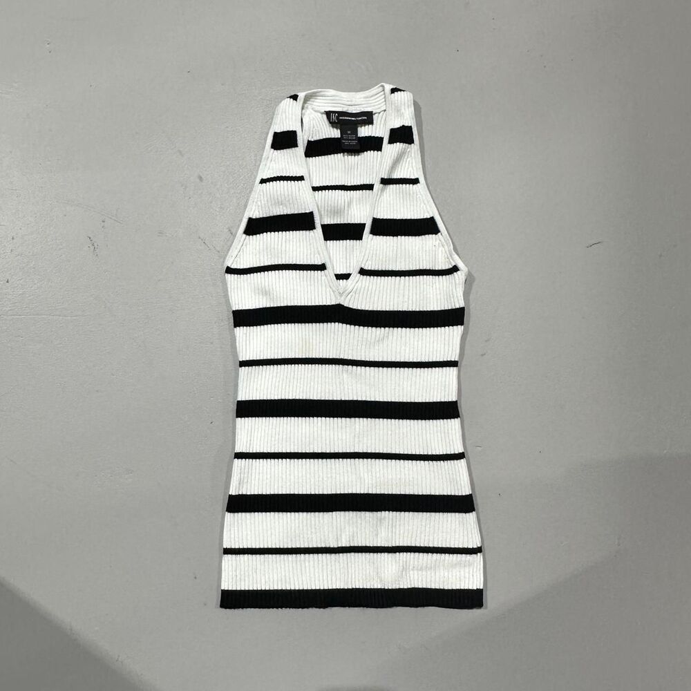 International Concepts Women's Medium Black & White Striped Racerback Tank Top
